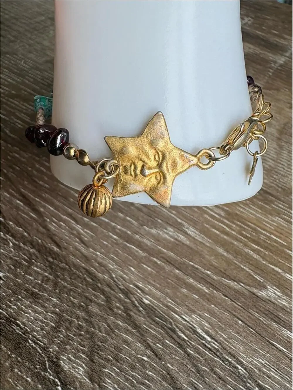 Handcrafted Multicolor Gemstone Charm Bracelet with Star Accent